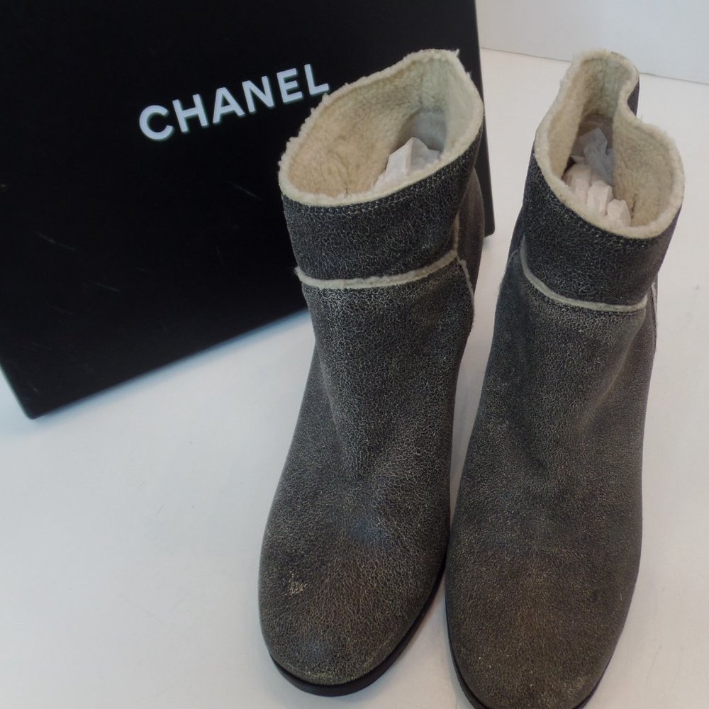 Classy Chanel Ankle Leather Booties/Shooties Shearling Lined Made in Italy 39.5 - Picture 6 of 15
